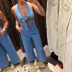 Zara Sky Blue High-Rise Wide-Leg Pants